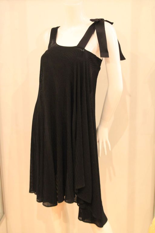 black dress with ribbon straps
