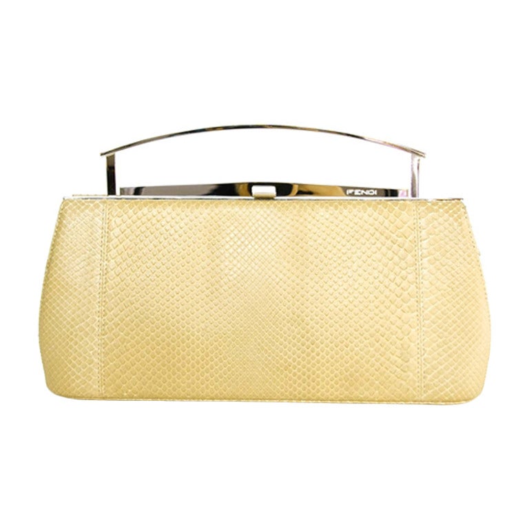 Fendi Tan Vintage Python Clutch With Silvertone Handle (Ltd. Edition)