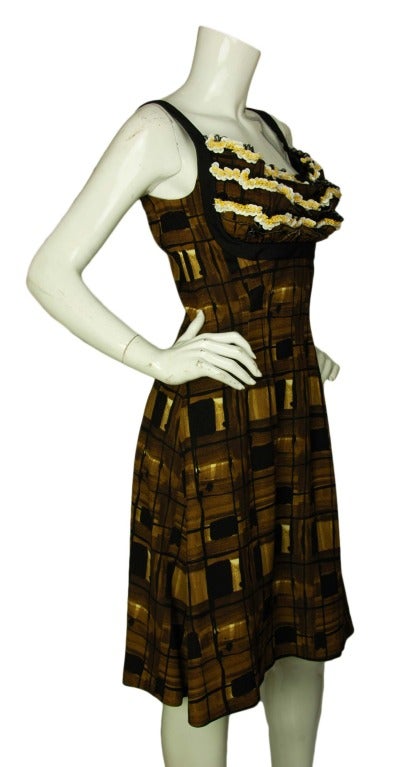 Prada Brown/Black Sleeveless Dress With Embellished Top -Size 40
