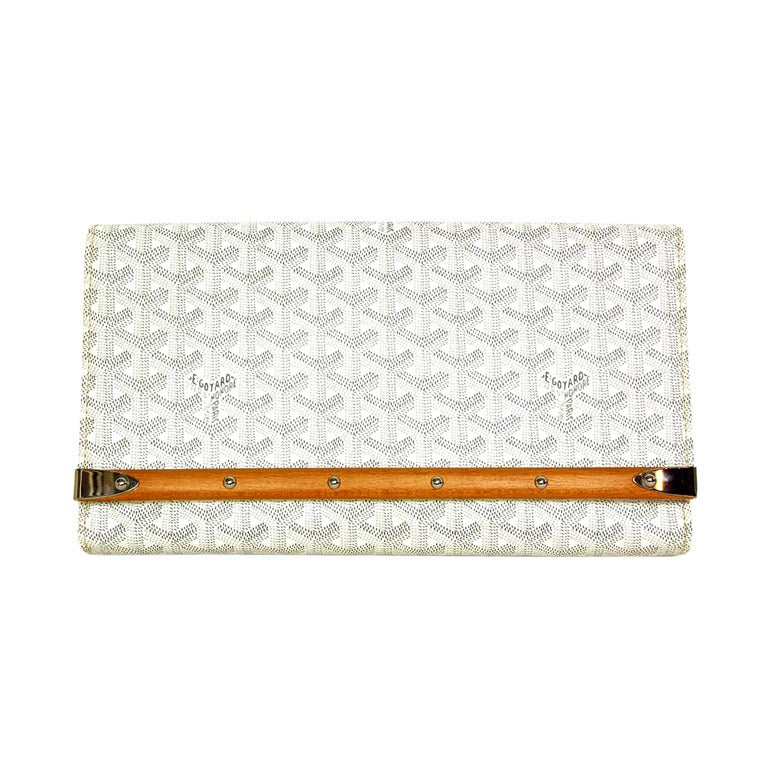 GOYARD White Canvas Logo Clutch W. Bamboo Trim (Box) at 1stDibs