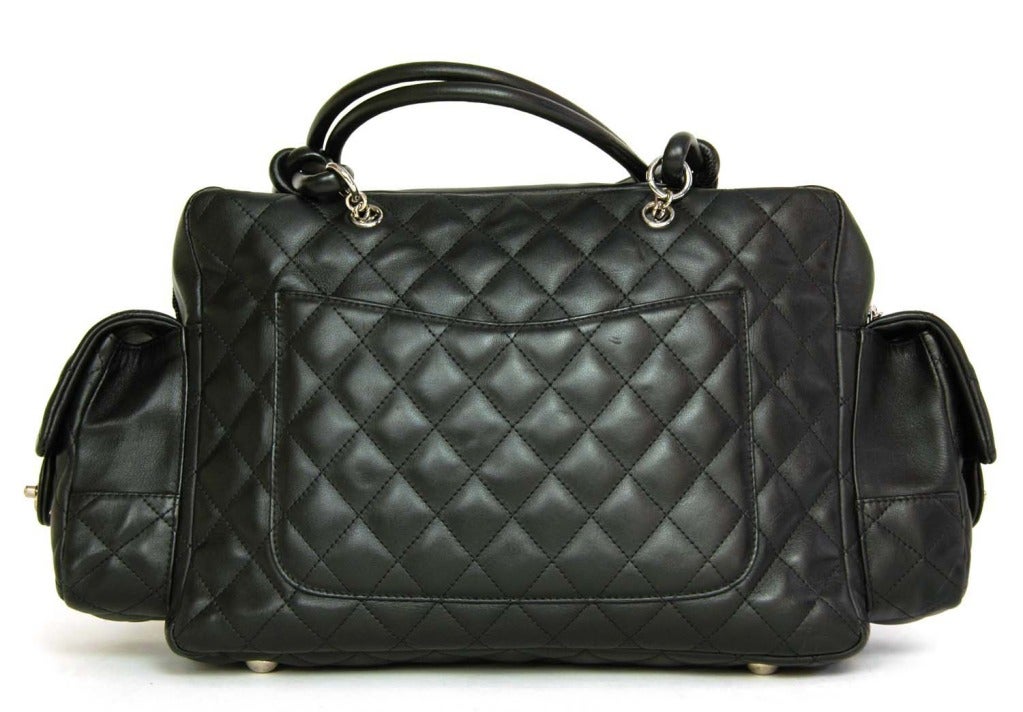 CHANEL Black Quilted Cambon Reporter Bag W. White CC and Quilted Pockets at  1stDibs