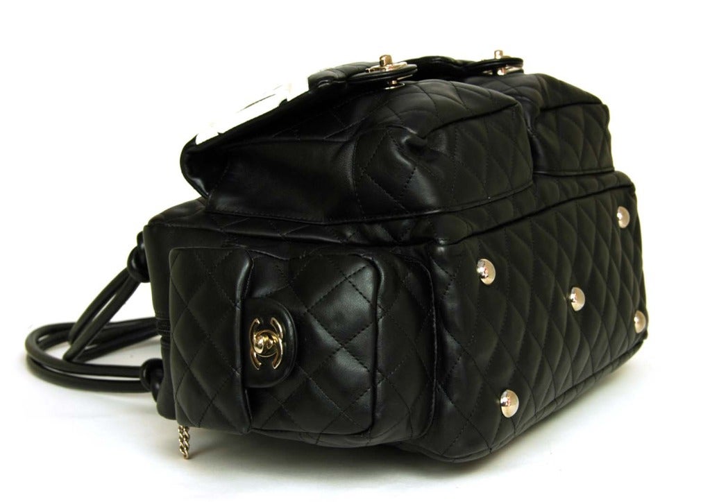 CHANEL Black Quilted Cambon Reporter Bag W. White CC & Quilted Pockets 1