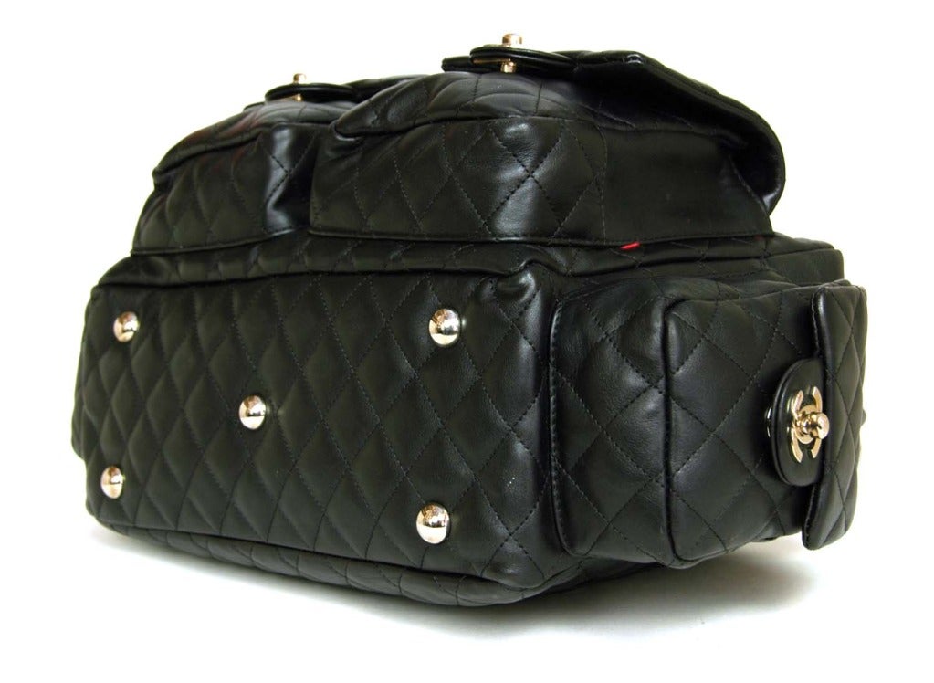 CHANEL Black Quilted Cambon Reporter Bag W. White CC & Quilted Pockets 2