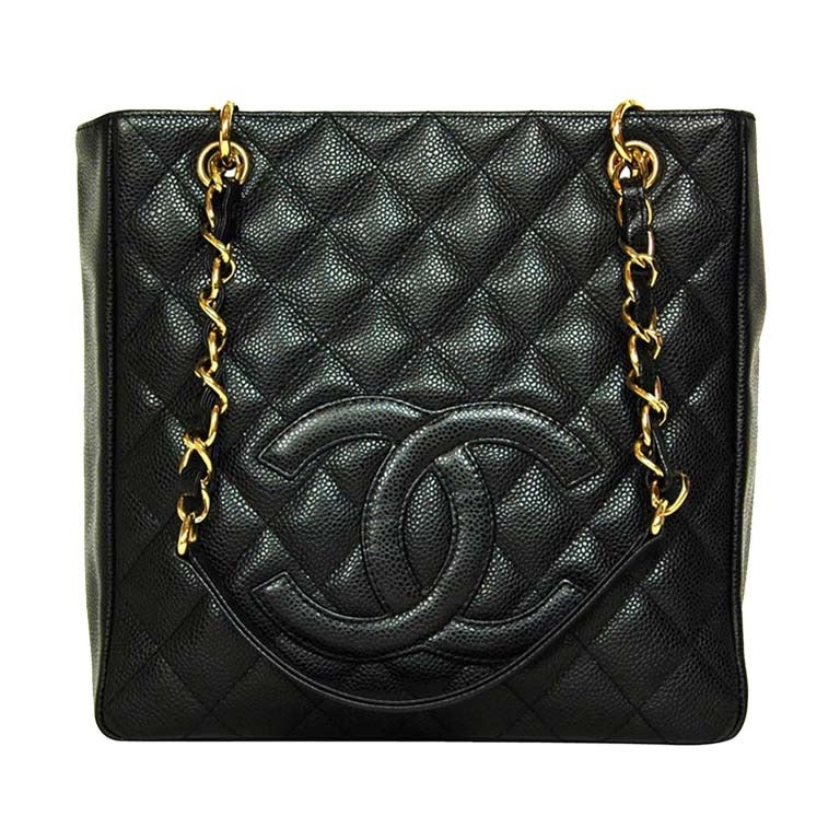 CHANEL Black Caviar Leather Petite Shopper Tote Bag PST W. Gold Hardware
