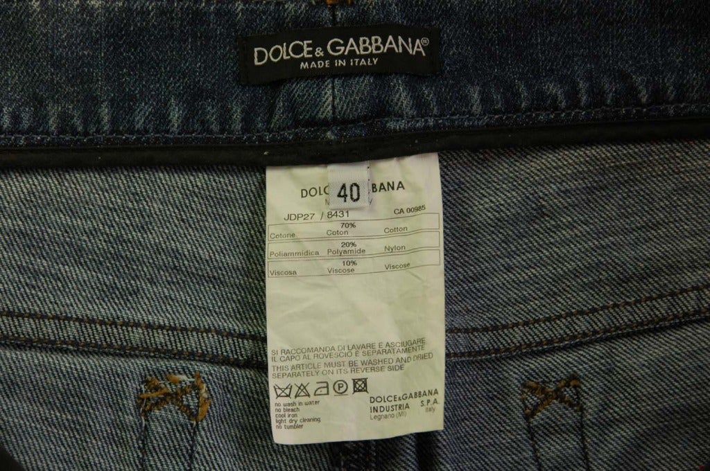Women's DOLCE & GABBANA Blue Jeans W. Sheer Red Lace Applique Sz. 40
