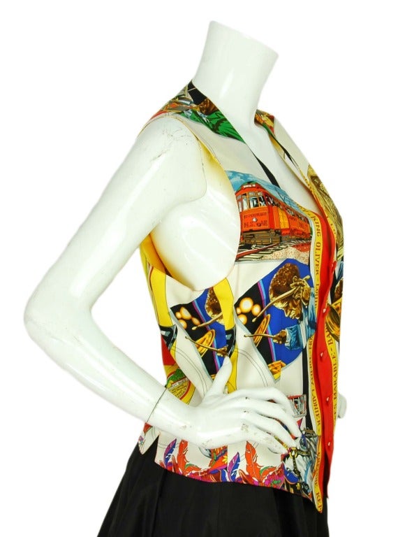 HERMES Silk New Orleans Jazz Printed Vest Sz. 48 at 1stDibs