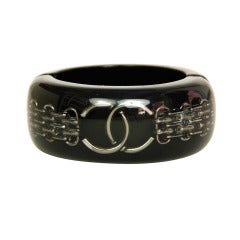 Chanel Black Resin Bangle Bracelet W. Embedded Chain & CC c. 2011 RT. $1185