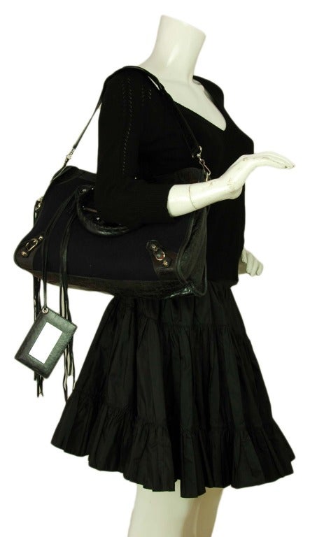 BALENCIAGA Navy Felt & Black Leather City Bag