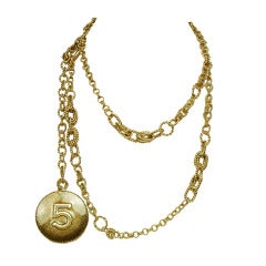 CHANEL Brushed Gold Chain Link Belt/Necklace W. CC & #5 Charms c. 2013