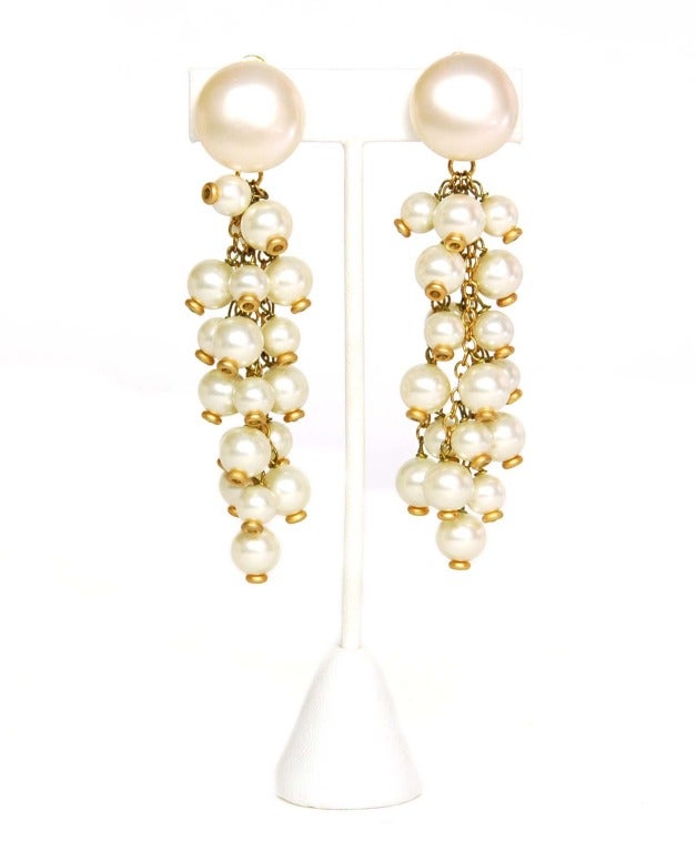 Women's CHANEL Cascading Faux Pearl And Gold Dangling Earrings c. 1988