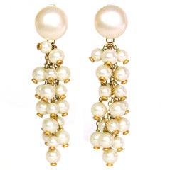 CHANEL Cascading Faux Pearl And Gold Dangling Earrings c. 1988