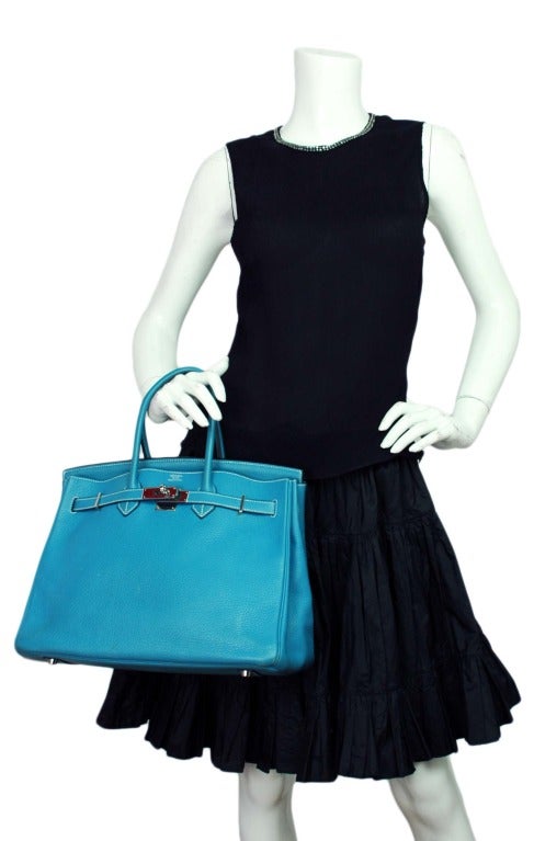 Hermes Togo Leather 2006 Blue Jean Birkin Bag With Palladium Hardware - 35CM 6