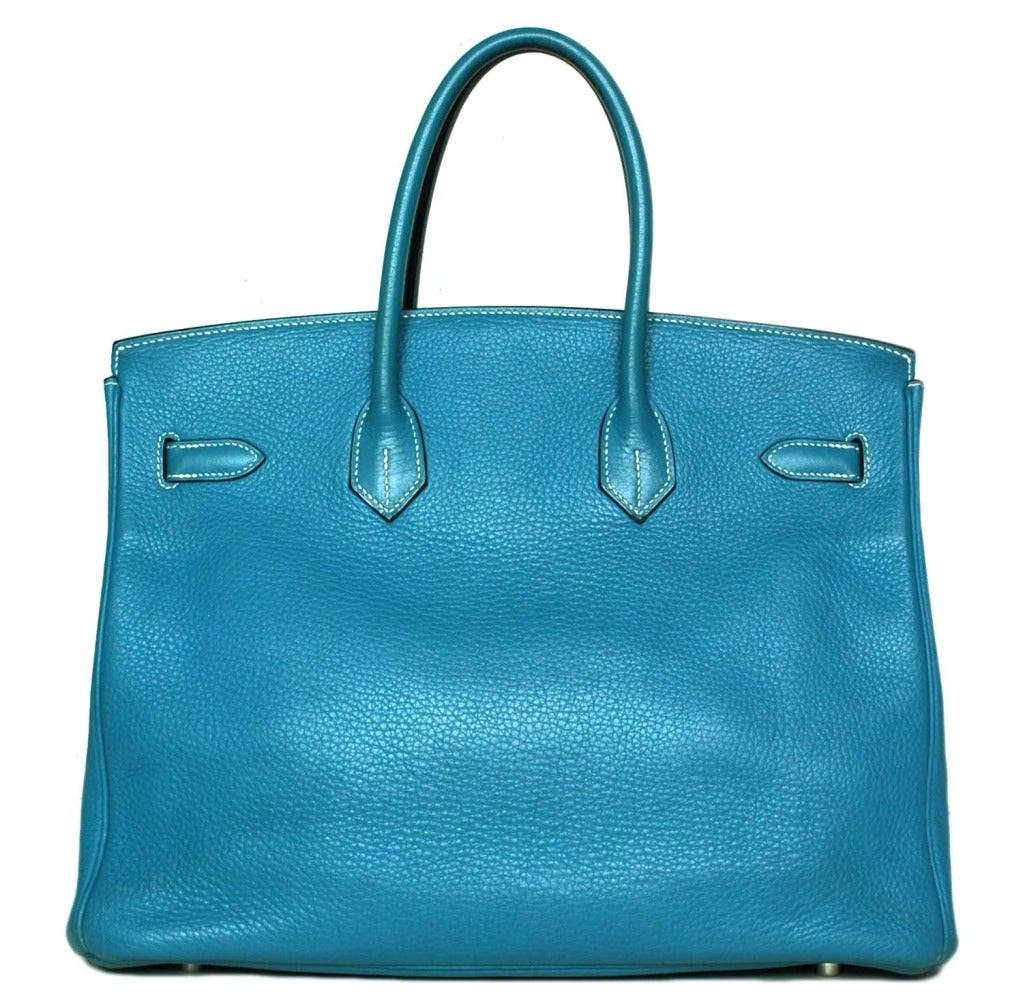 Hermes Togo Leather 2006 Blue Jean Birkin Bag With Palladium Hardware - 35CM In Good Condition In New York, NY