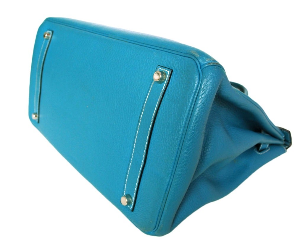 Hermes Togo Leather 2006 Blue Jean Birkin Bag With Palladium Hardware - 35CM 1