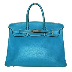 Hermes Togo Leather 2006 Blue Jean Birkin Bag With Palladium Hardware - 35CM