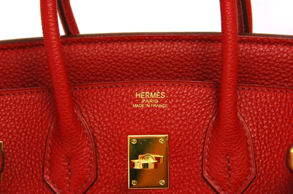 HERMES Red Togo Leather 2007 25cm Birkin Bag With Gold Hardware 2