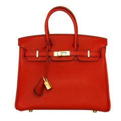 HERMES Red Togo Leather 2007 25cm Birkin Bag With Gold Hardware