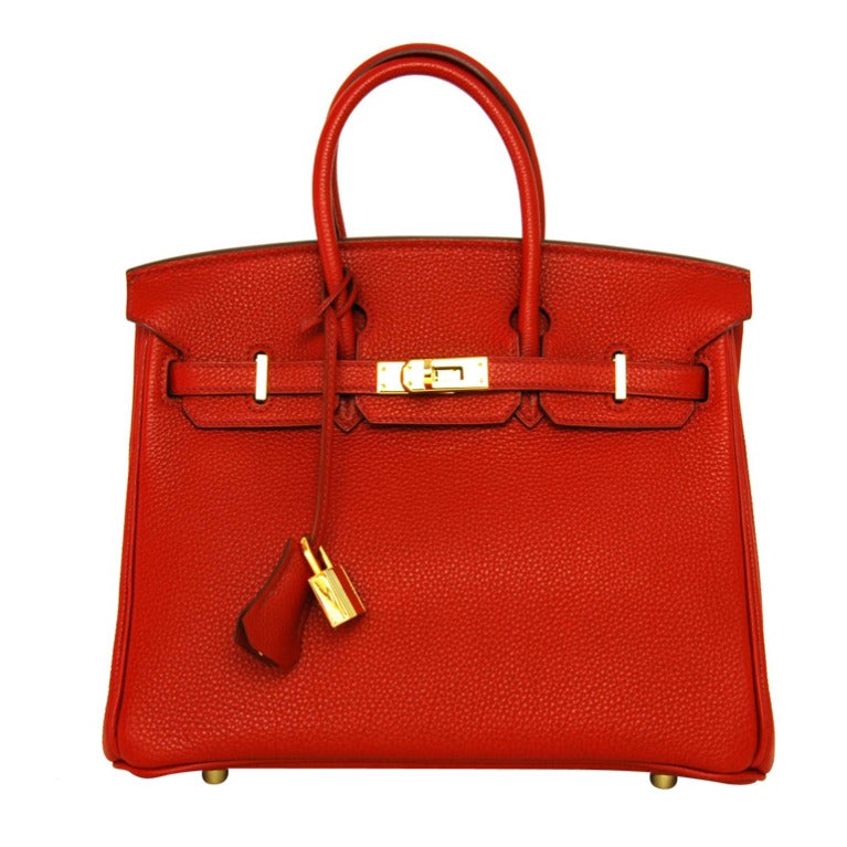 HERMES Red Togo Leather 2007 25cm Birkin Bag With Gold Hardware
