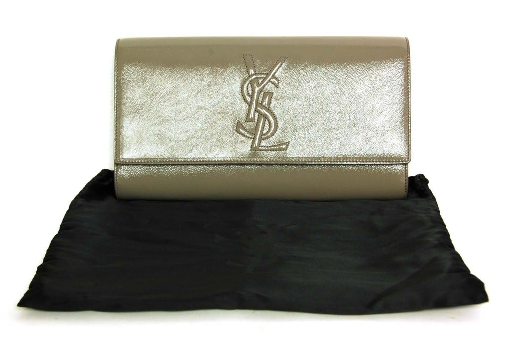 YVES SAINT LAURENT YSL Grey Patent Leather Logo \u0026quot;Sac De Jour ...  