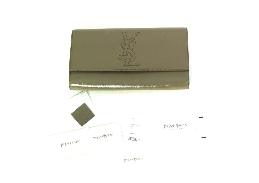 YVES SAINT LAURENT YSL Grey Patent Leather Logo \u0026quot;Sac De Jour ...  