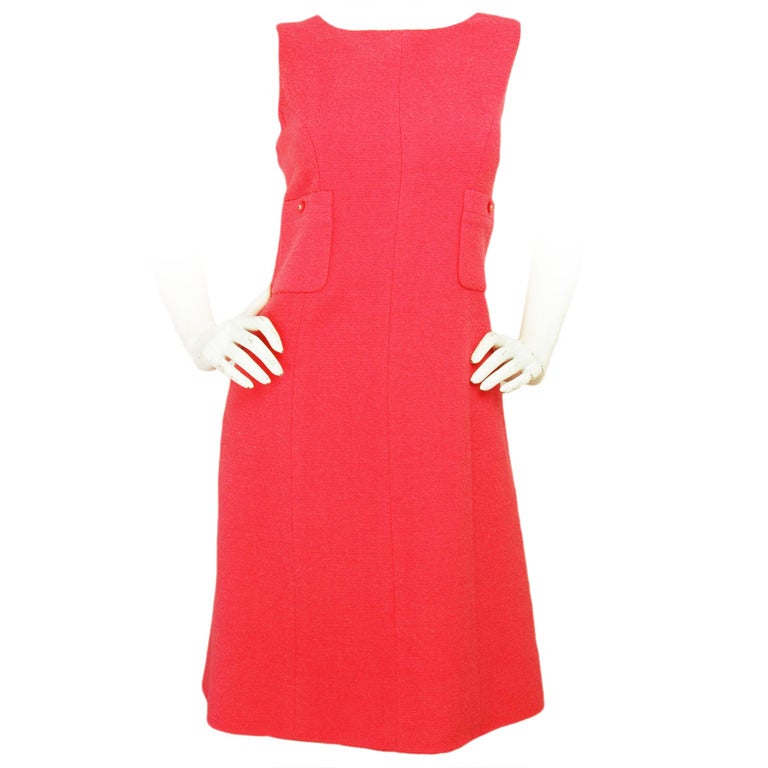 CHANEL Coral Sleeveless Boucle Dress SZ - 40