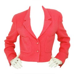 CHANEL Coral Tweed Boucle Cropped Vintage Jacket Blazer -sz.40