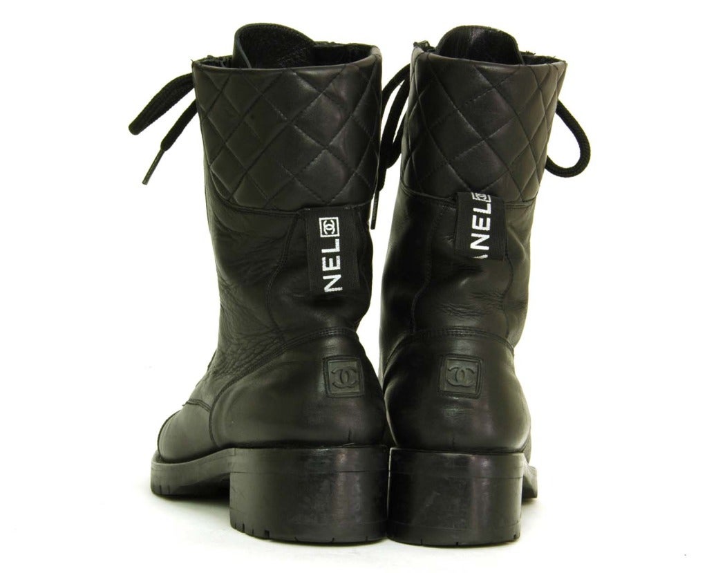 chanel black leather combat boots