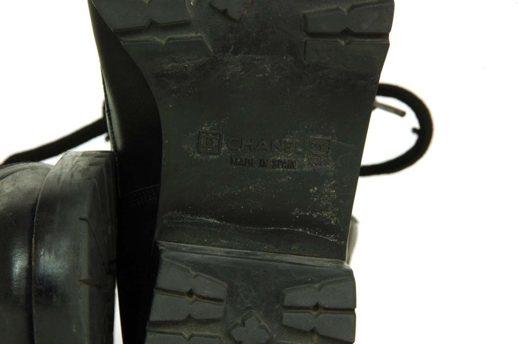 Women's CHANEL Vintage Black Leather Combat Boots c. 1990s Sz. 40/41