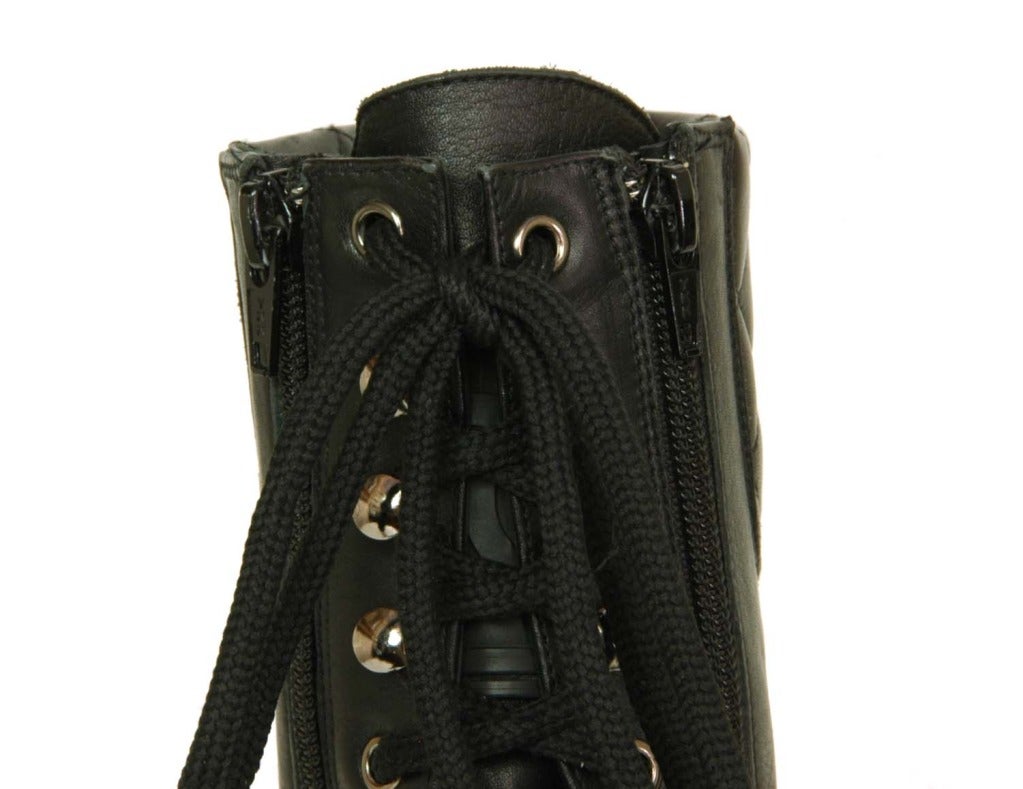 CHANEL Vintage Black Leather Combat Boots c. 1990s Sz. 40/41 1