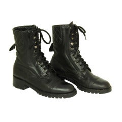CHANEL Vintage Black Leather Combat Boots c. 1990s Sz. 40/41