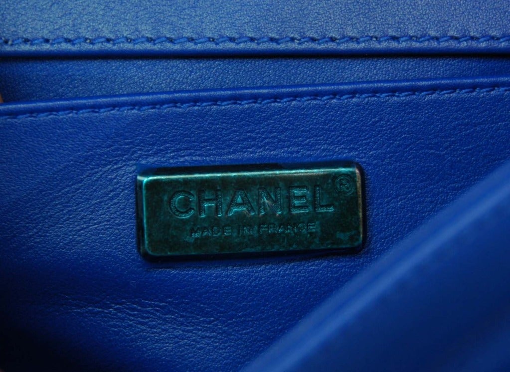 CHANEL New In Box Electric Blue Stingray 'Boy Bag' W. Pewter Hardware 2013 3
