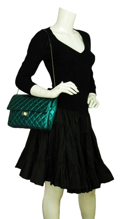 CHANEL Metallic Turquoise Quilted Classic Reissue Clutch W. SHW, Chain Strap 6