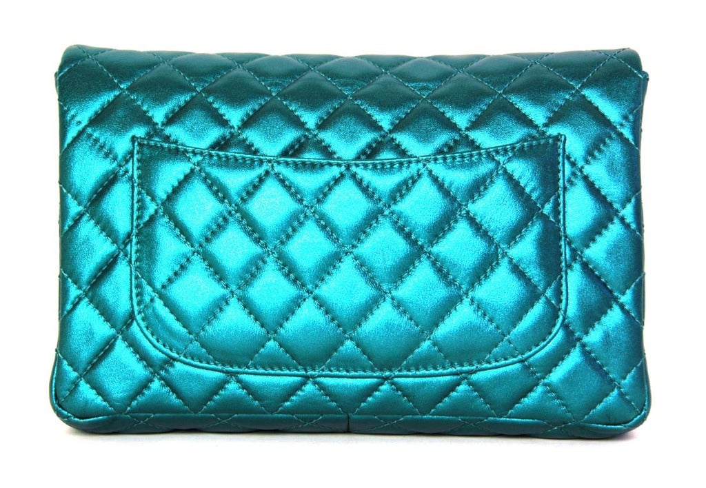 Women's CHANEL Metallic Turquoise Quilted Classic Reissue Clutch W. SHW, Chain Strap