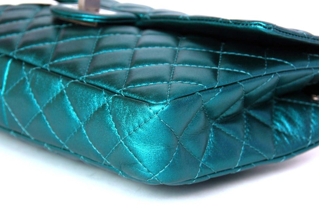 CHANEL Metallic Turquoise Quilted Classic Reissue Clutch W. SHW, Chain Strap 1