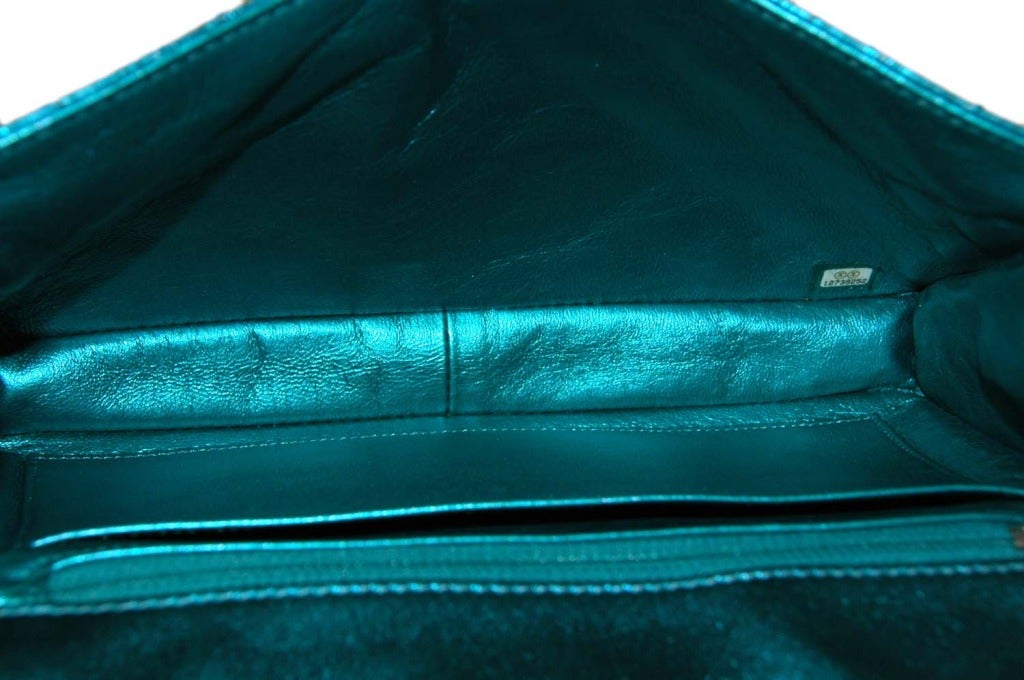 CHANEL Metallic Turquoise Quilted Classic Reissue Clutch W. SHW, Chain Strap 3