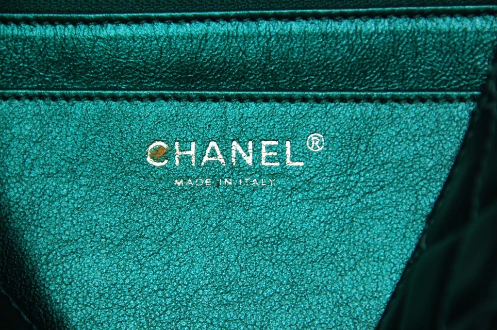 CHANEL Metallic Turquoise Quilted Classic Reissue Clutch W. SHW, Chain Strap 4