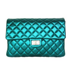 CHANEL Metallic Turquoise Quilted Classic Reissue Clutch W. SHW, Chain Strap