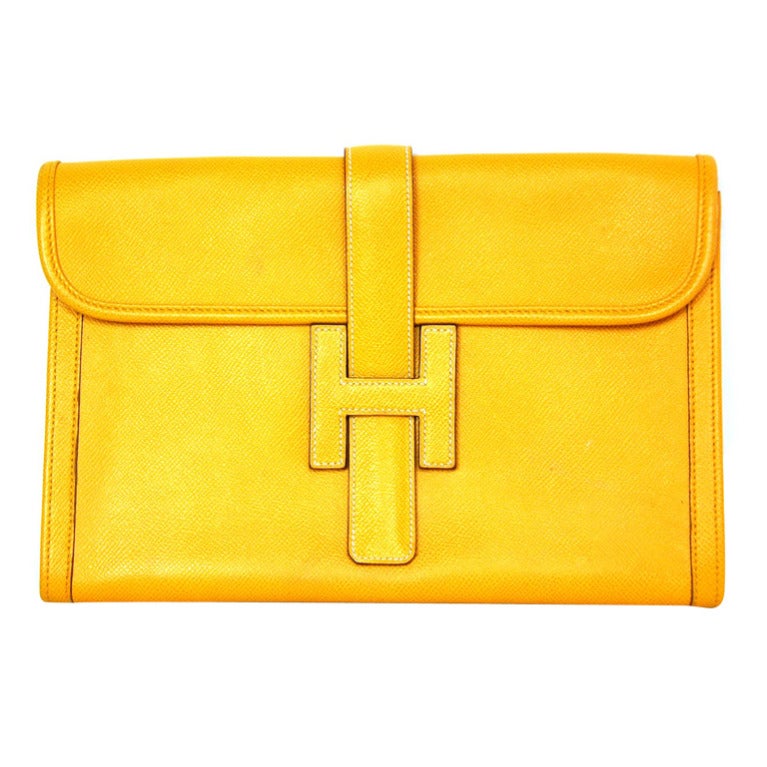 HERMES Yellow Epsom Leather Oversized 'Jige' H Clutch 1997 at 1stdibs