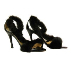 GIANNI VERSACE Black Patent Shoes With Mink Trim - Size 36.5/6.5
