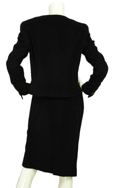 CHANEL 2002 Black Cashmere Jacket & Skirt 2pc Suit Set Sz. 42 In Good Condition In New York, NY