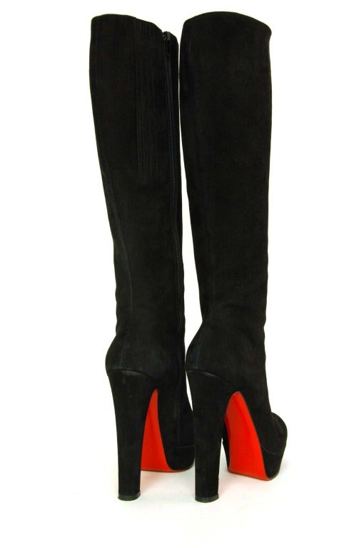 CHRISTIAN LOUBOUTIN Black Suede Tall Platform Boots Sz. 36 In Good Condition In New York, NY