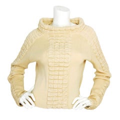 CHANEL Beige Square Quilted Cowl Neck Sweater Sz. 40 c. 2000