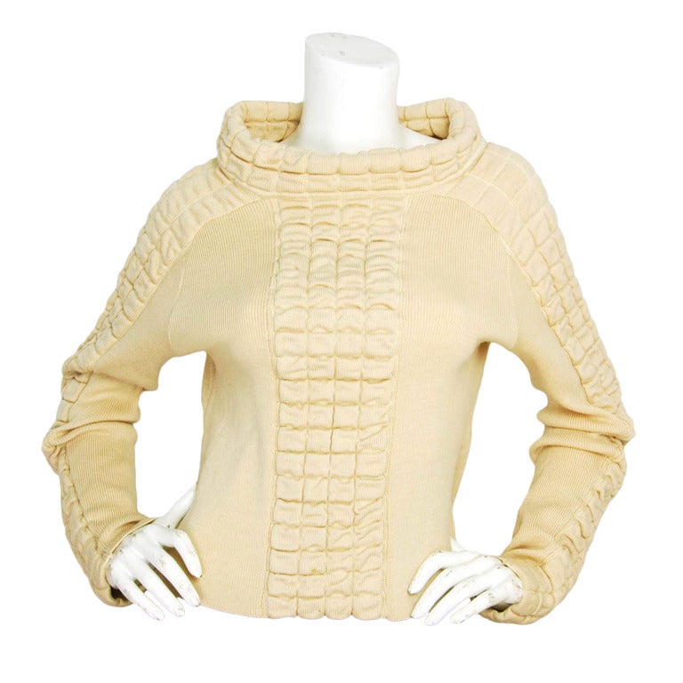 CHANEL Beige Square Quilted Cowl Neck Sweater Sz. 40 c. 2000 at 1stDibs