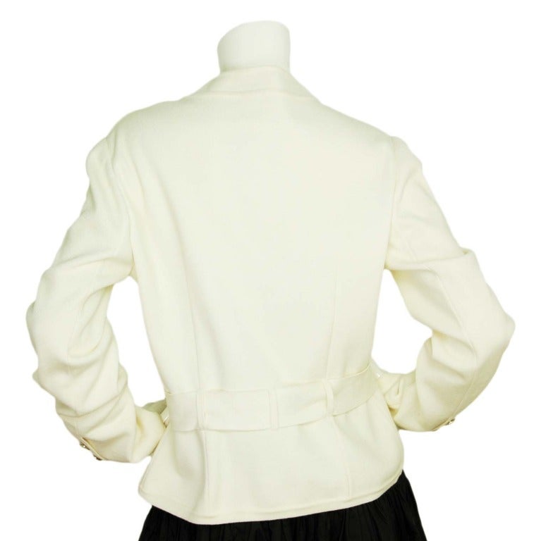 CHANEL White Cotton Jacket W. Elephant Buttons & Belt Sz. 46 RT. $4, 355 In New Condition In New York, NY