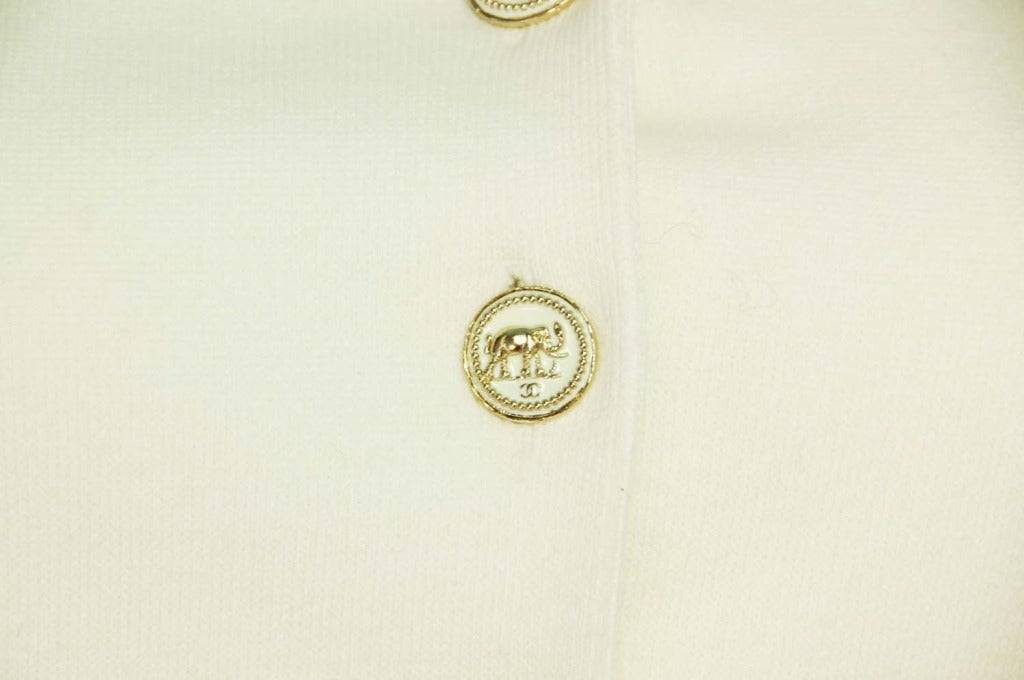 Women's CHANEL White Cotton Jacket W. Elephant Buttons & Belt Sz. 46 RT. $4, 355