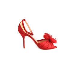 CHRISTIAN LOUBOUTIN ROSAZISSIMO RED SATIN PEEP TOE SHOES - 38