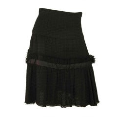 CHANEL Black Skirt w. Flare Bottom and Ribbon SZ - 6