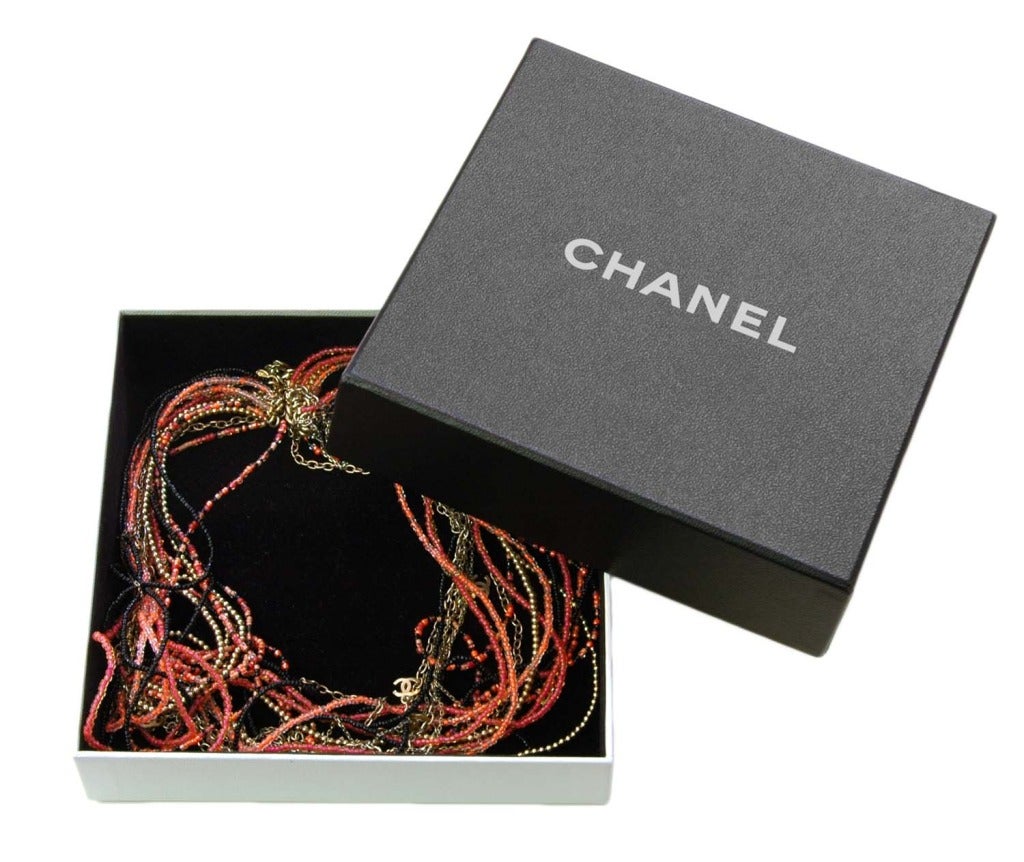 CHANEL Pink/Black Multi-Strand Beaded Necklace With CC's 3