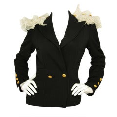 CHANEL black jacket w. ruffles and buttons