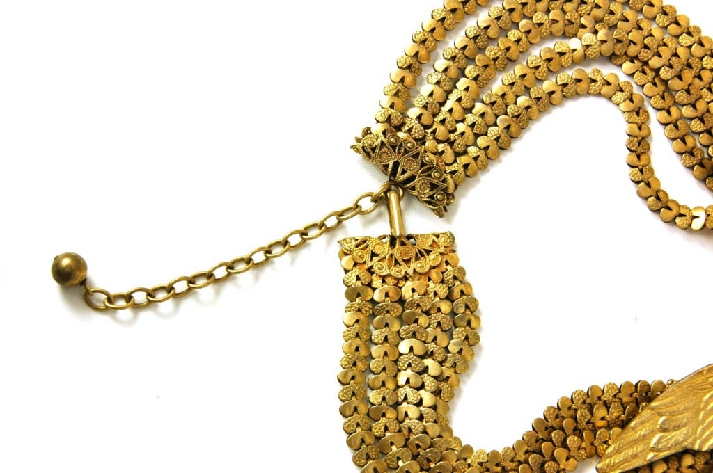 Women's CHANEL Brass Tone 5 Strand Link Necklace W. Two Kissing Birds 1982